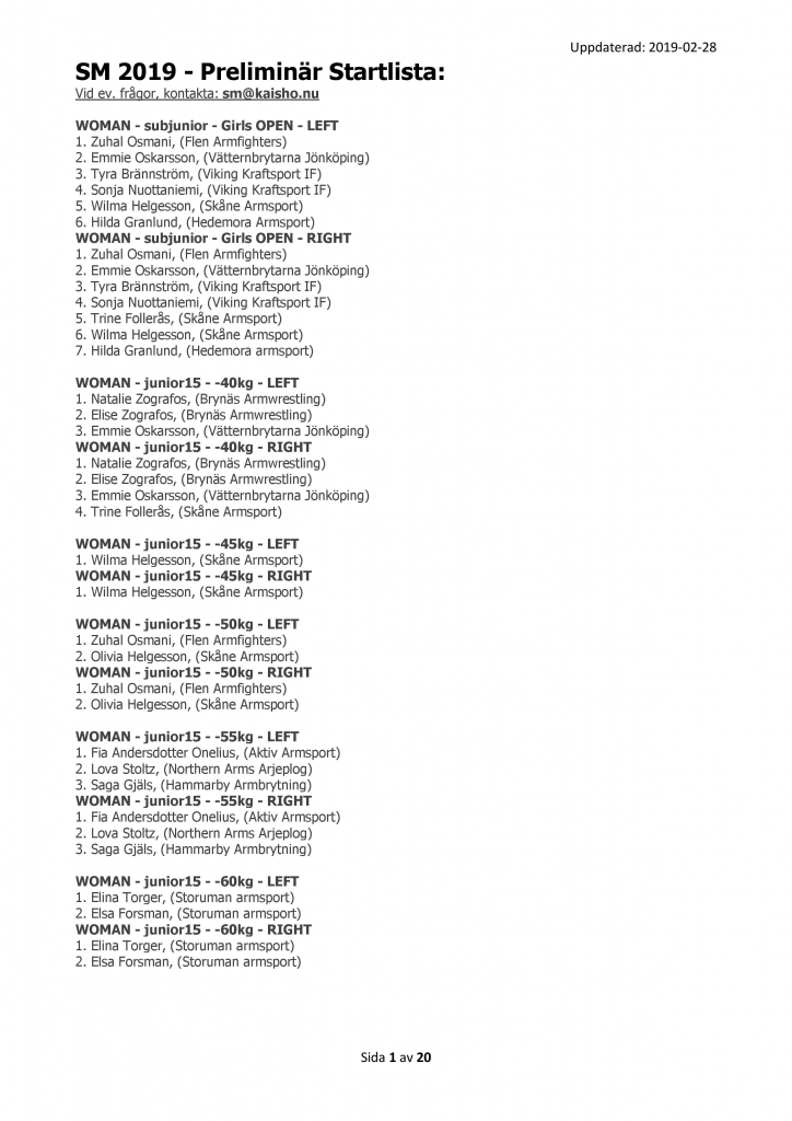 SM 2019 - Preliminär Startlista - 01